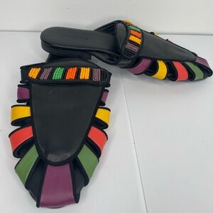 FARM RIO Like New Rainbow Beaded Mule Women's Slip-On Sandals
